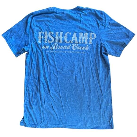 Gildan Blue Fishcamp on Broad Creek Hilton Head Island, SC Destination Vacay Tee - Picture 1 of 7